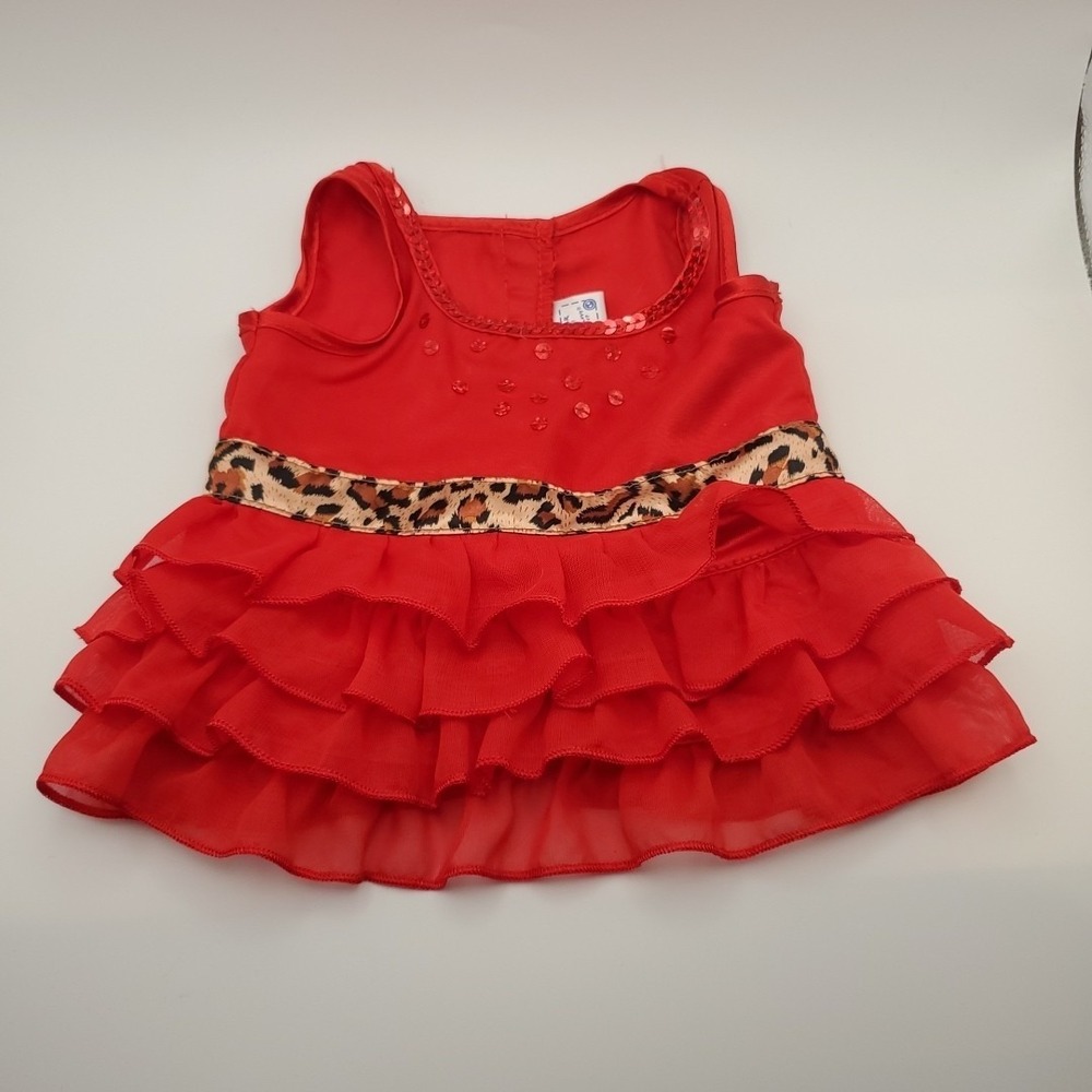 Build A Bear Red Dress Sequin Ruffle Leopard Garter Belt Dress Skirt‎